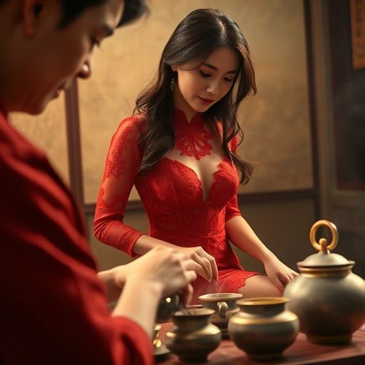 茶艺师专注泡茶