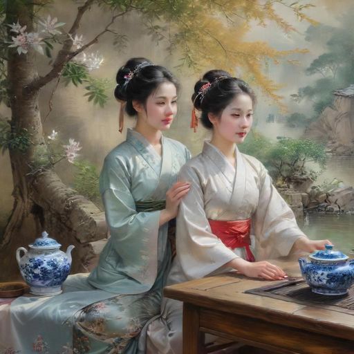 清风茶肆的庭院，宁静如诗如画