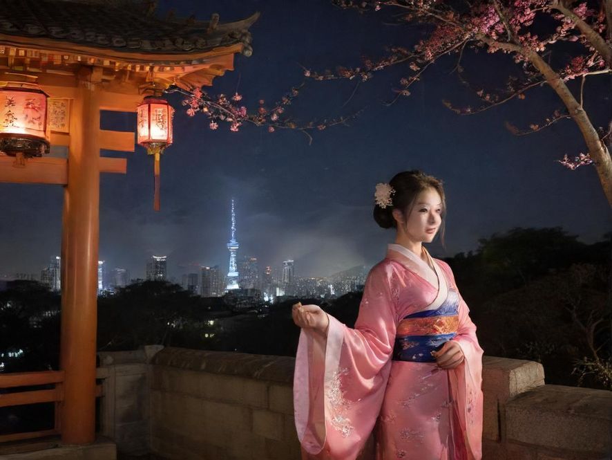 夜幕下的城市，高楼林立，霓虹灯光璀璨，象征着都市的繁华与夜生活的魅力。