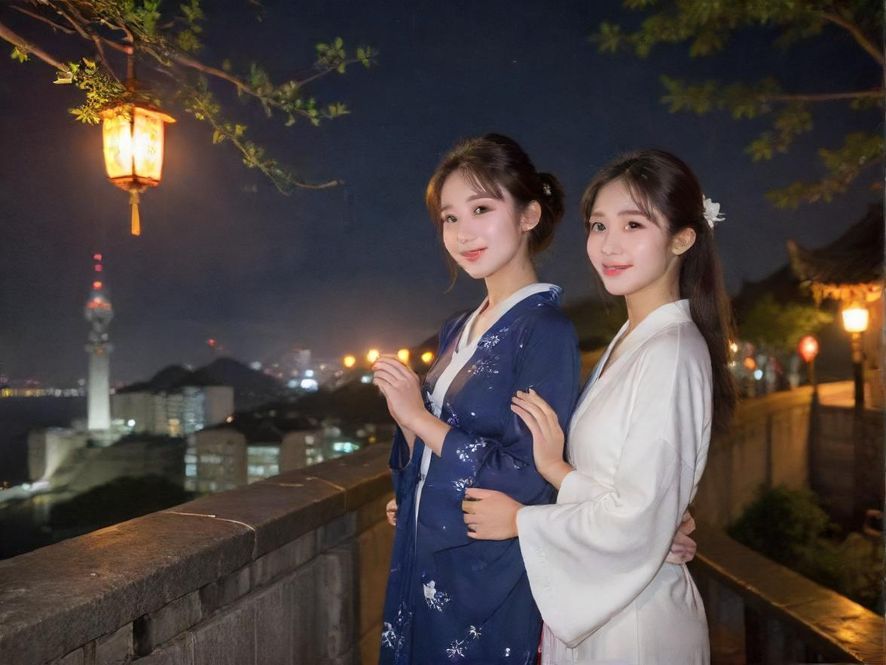 城市夜景下的高端桑拿会所，霓虹灯光营造神秘氛围