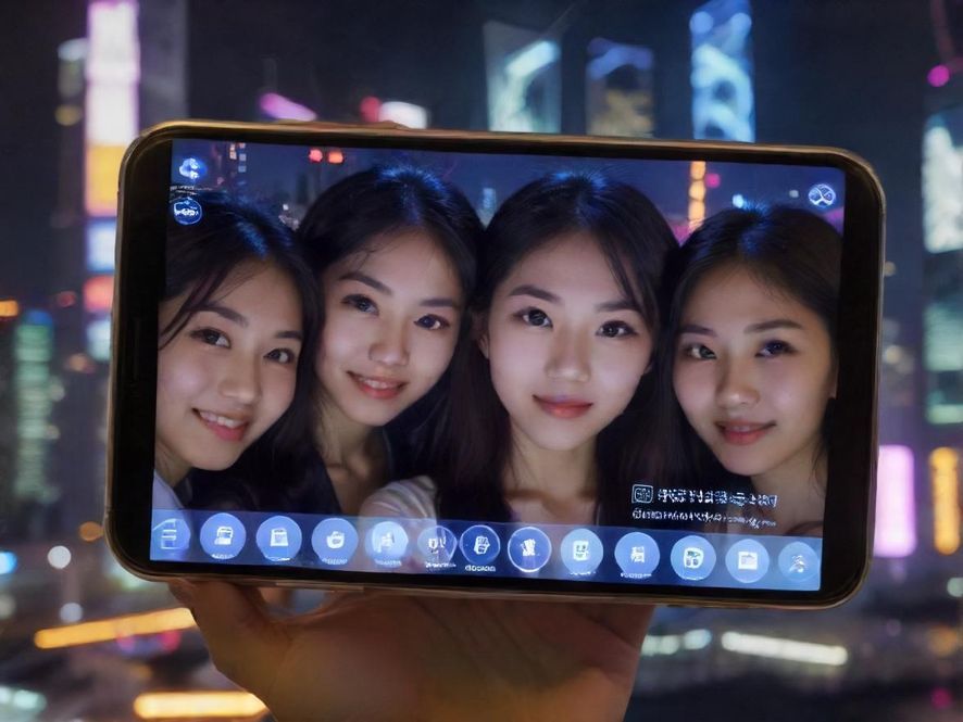 一只手在迷离夜景下，使用手机浏览洗米网论坛界面