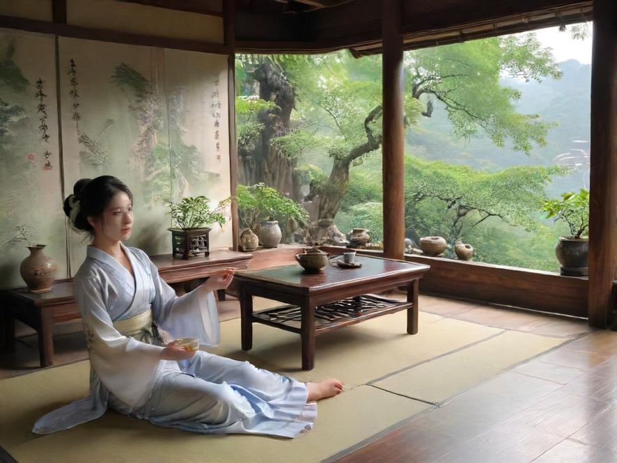 广州茶社内部放松场景