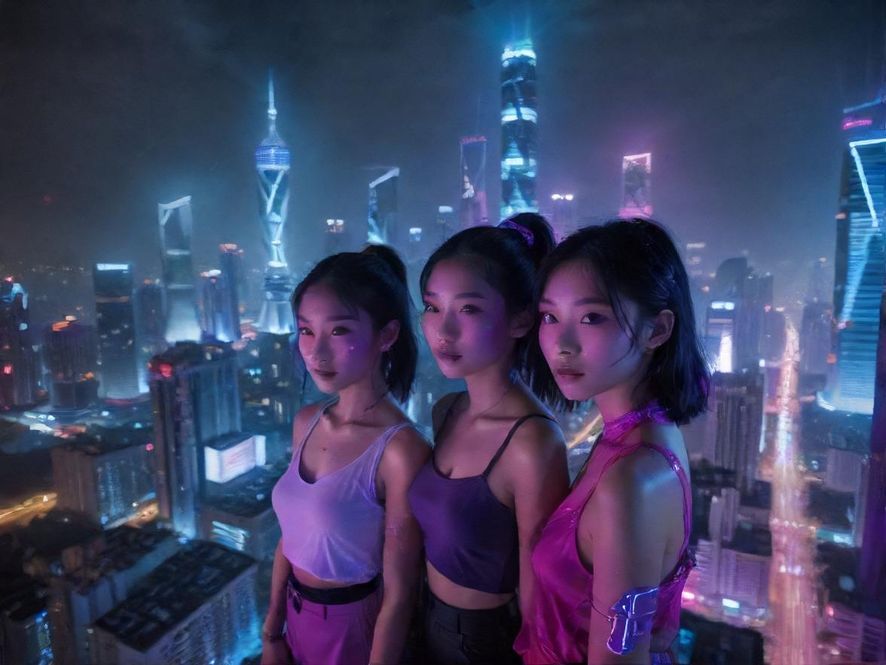 深圳璀璨夜景，高楼林立，霓虹闪烁，充满都市活力