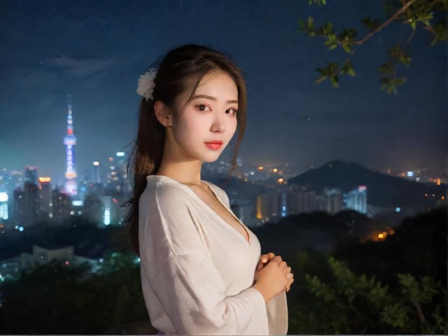 城市夜景中的女性背影