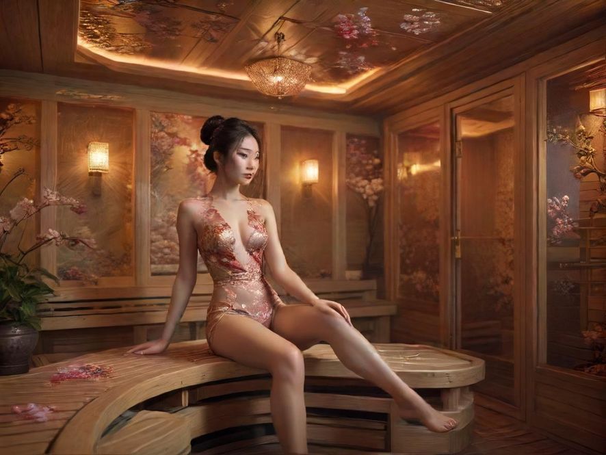 一间看起来非常舒适、灯光柔和的桑拿房，让人感到放松。