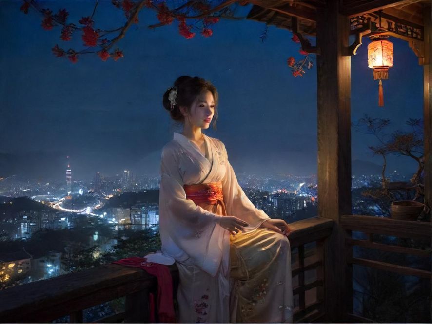 广州夜色下的老城区巷陌
