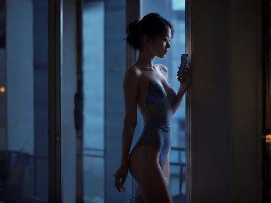 一个人在深夜通过手机浏览信息