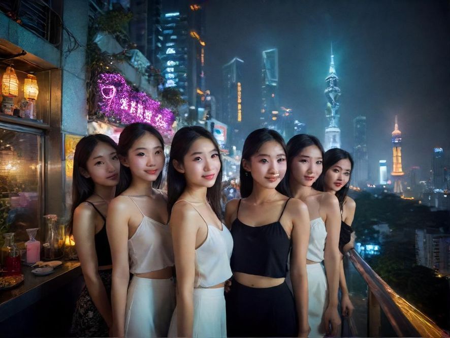 广州繁华的夜景，灯火辉煌，充满活力与休闲氛围