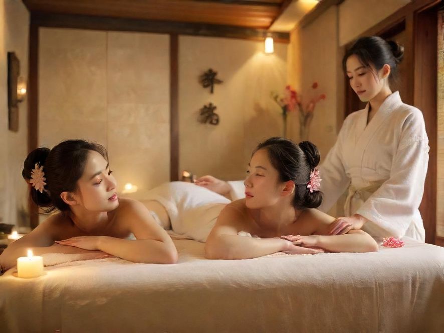 广州高端会所内部，奢华的SPA休息区，灯光柔和，氛围宁静。