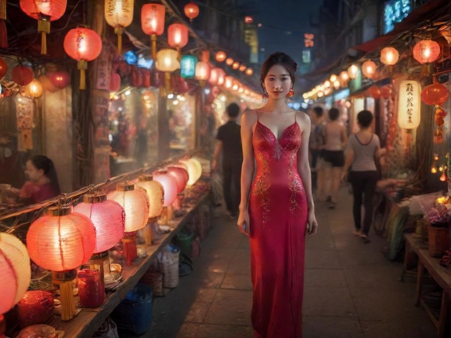 广州夜晚充满活力的城市景象