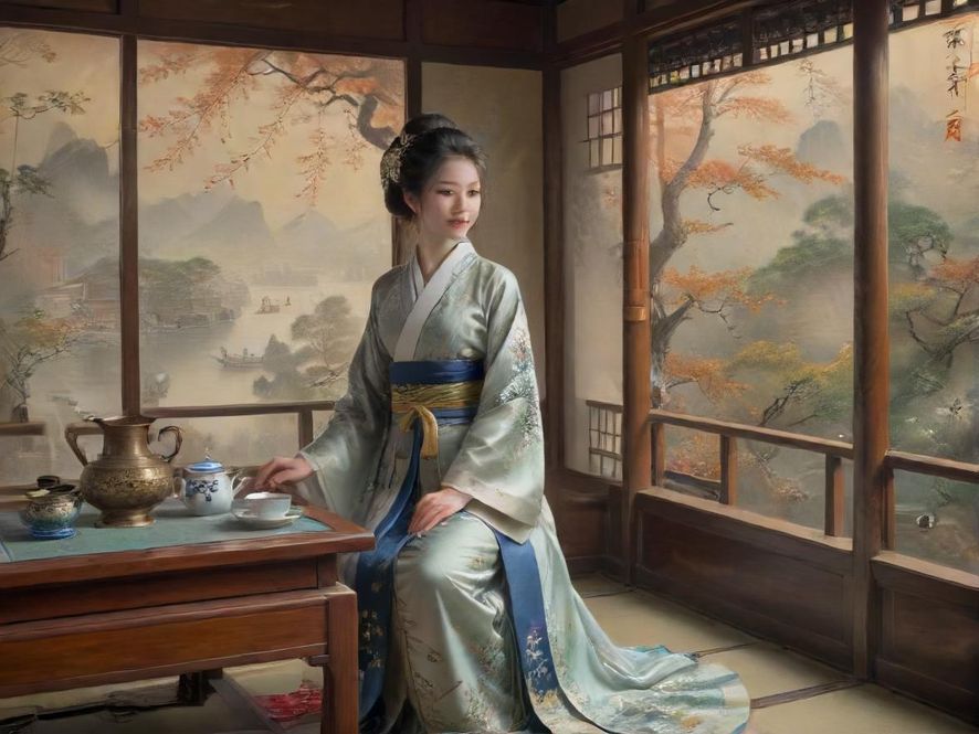 广州茶艺师优雅表演场景