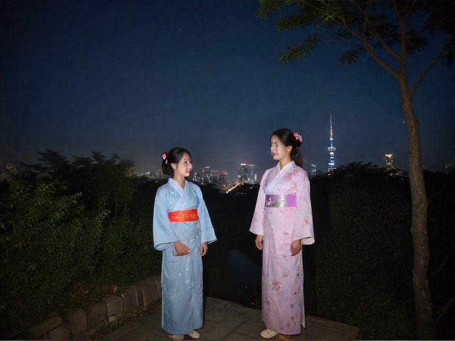 深圳夜色下的城市天际线，灯火璀璨