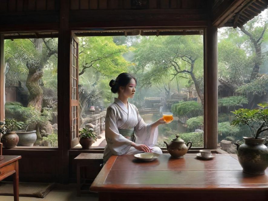 全国喝茶茶馆温馨场景