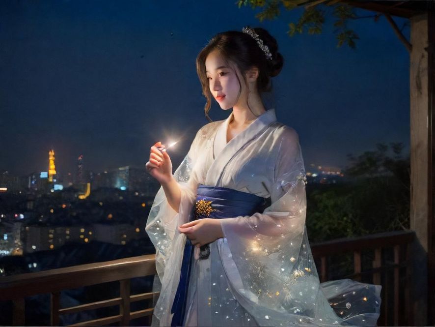 兰州夜色中，一位优雅女士的背影，朦胧灯光下显得神秘而迷人