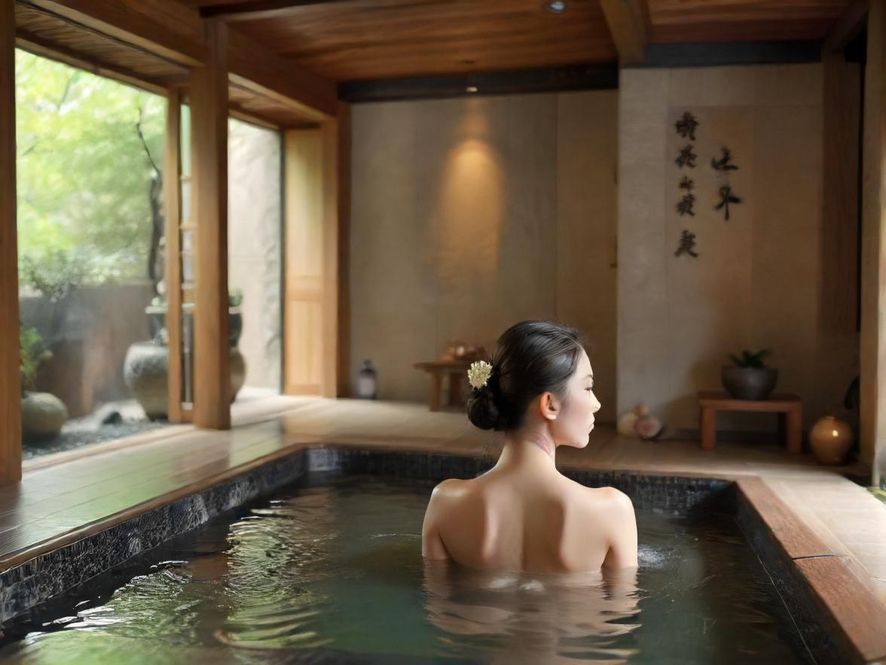 一位都市丽人闭目享受SPA的特写镜头,面部表情放松,周围是柔和的灯光和宁静的疗愈空间,充满安详感。