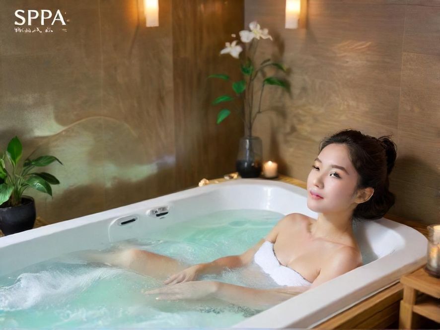 广州SPA Wave水疗中心大堂,暖色调灯光营造出温馨奢华的氛围,现代简约的设计风格让人感到放松。