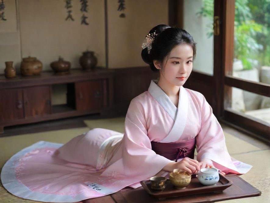 一位气质优雅的广州茶艺师,正在温馨雅致的茶室中,侧身专注地冲泡着茶水,光线柔和,营造出宁静的品茶意境。