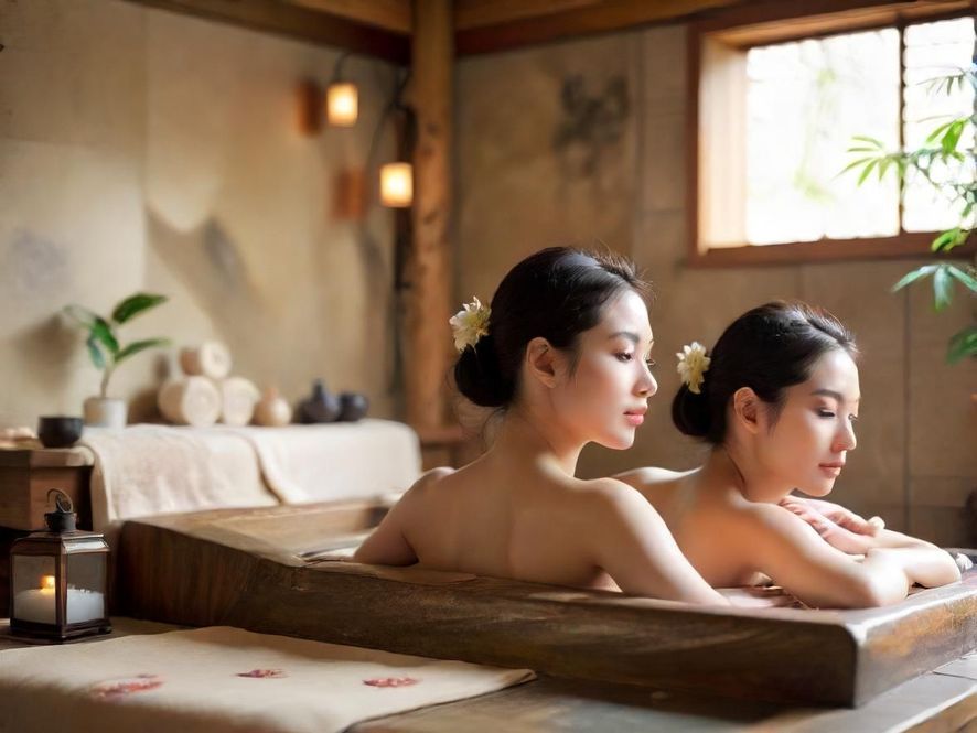 专业按摩师正在为顾客进行背部精油按摩,手法细腻