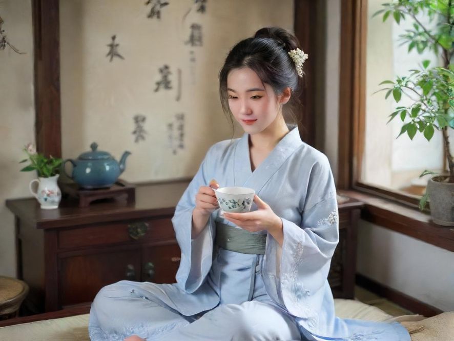 在温馨雅致的茶室中,一位气质出众的女性背影,在柔和灯光的映衬下,营造出宁静而私密的休闲氛围,仿佛等待着你的到来。