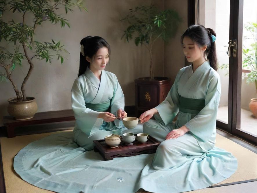 广州莎河岛休闲会所内,一位女士在雅致茶室中静心品茶,暖色调光线烘托出宁静写意的氛围。