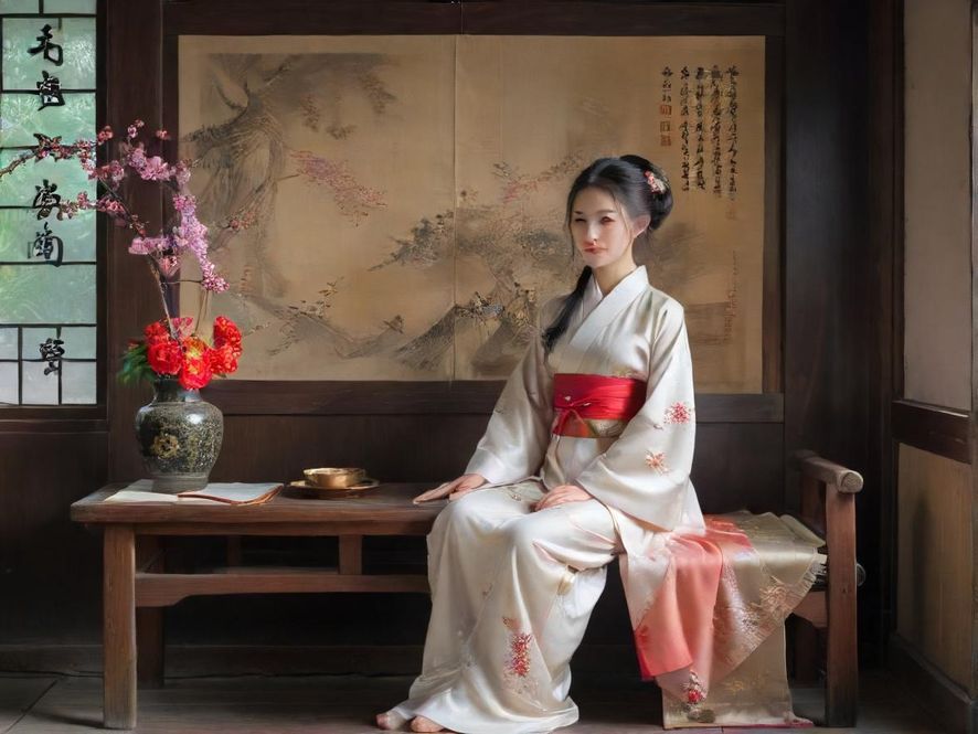 在一个温馨的会客厅里,暖色调灯光下,两位女士正在优雅地交谈,远景拍摄