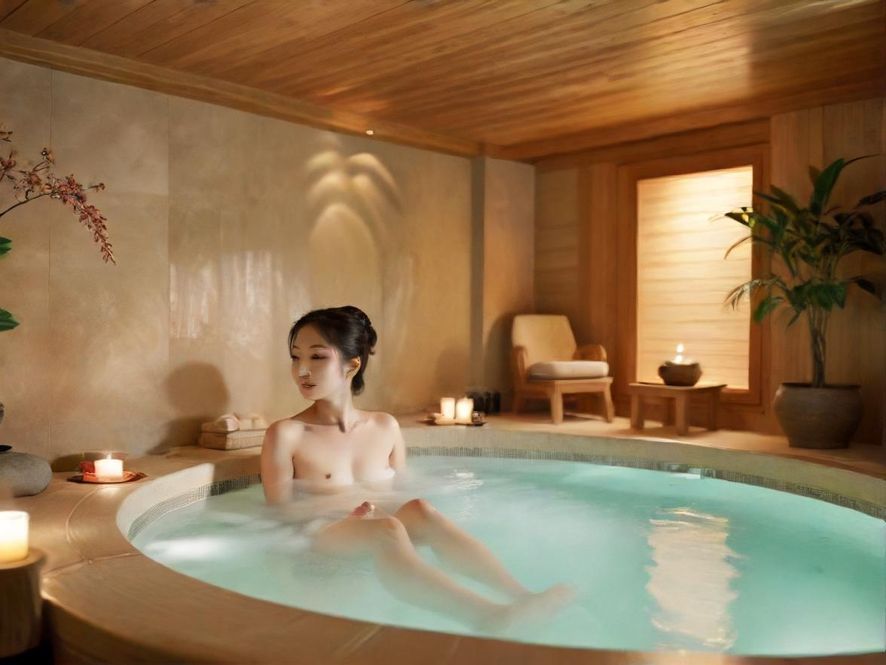 一处高端养生SPA的局部特写，柔和的光线洒落在温馨雅致的房间内，营造出极致放松的氛围。