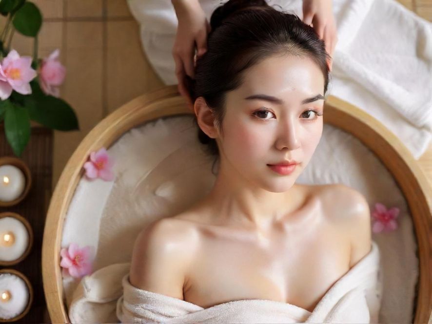 一位客人正在享受面部SPA护理,柔和的灯光下,技师双手轻柔地操作,氛围宁静而奢华。